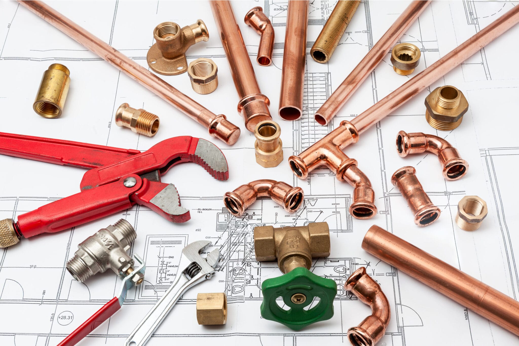 Copper pipe fittings and plumbing parts for Sarasota, Florida repairs